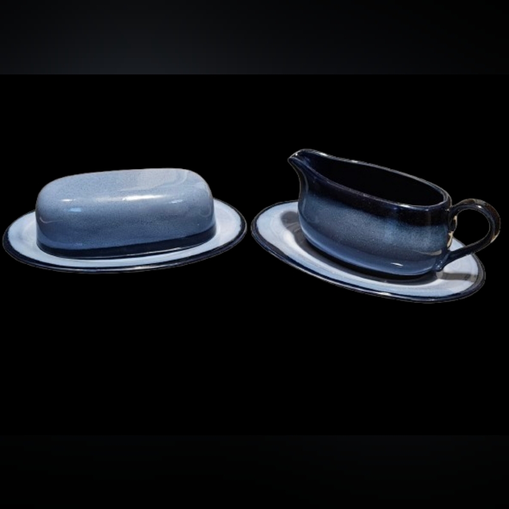 *Sango Blue Nova Butter Dish & Gravy Bowl & Plate